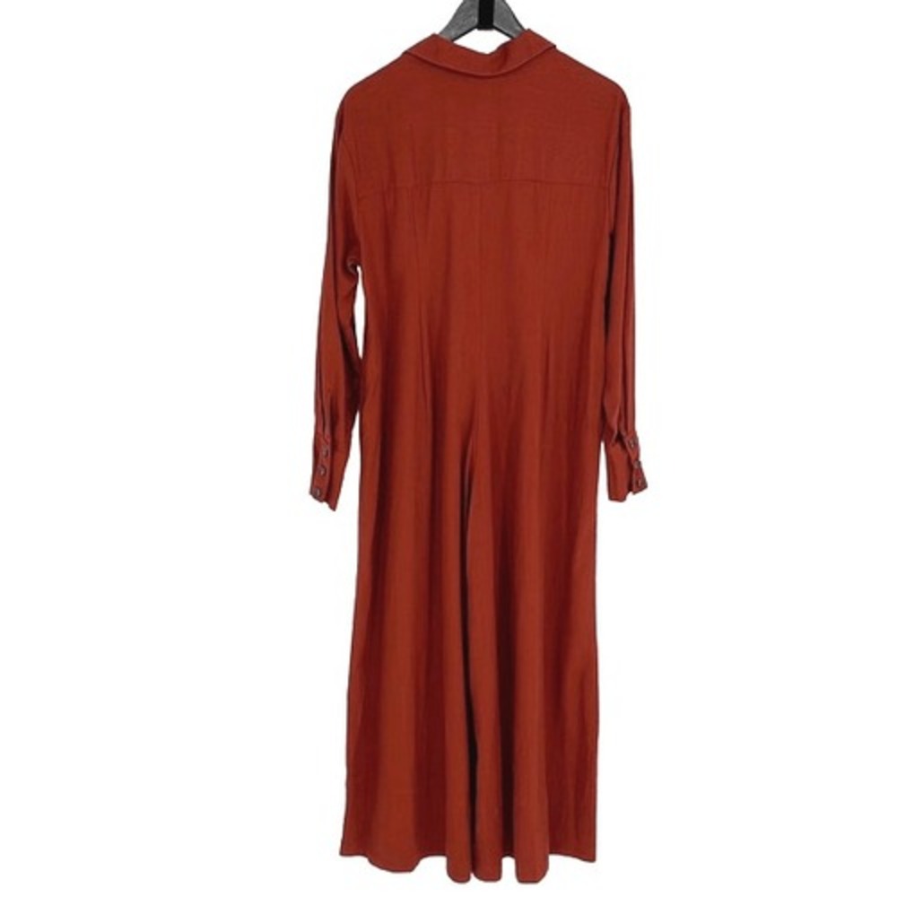 Free People Jumpsuit Womens XS Rust Orange Boho Wide Leg Linen Blend Long Sleeve - Picture 4 of 13